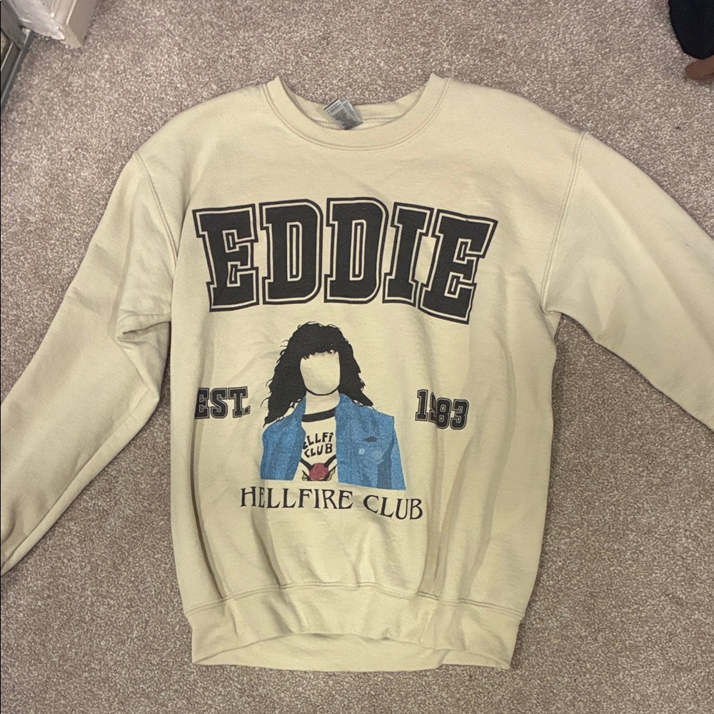 Gildan Cream Heavy Blend Crewneck Sweatshirt of Eddie from Stranger Things